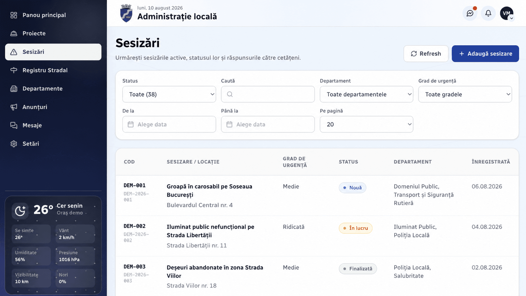 Managementul sesizărilor în eCivic