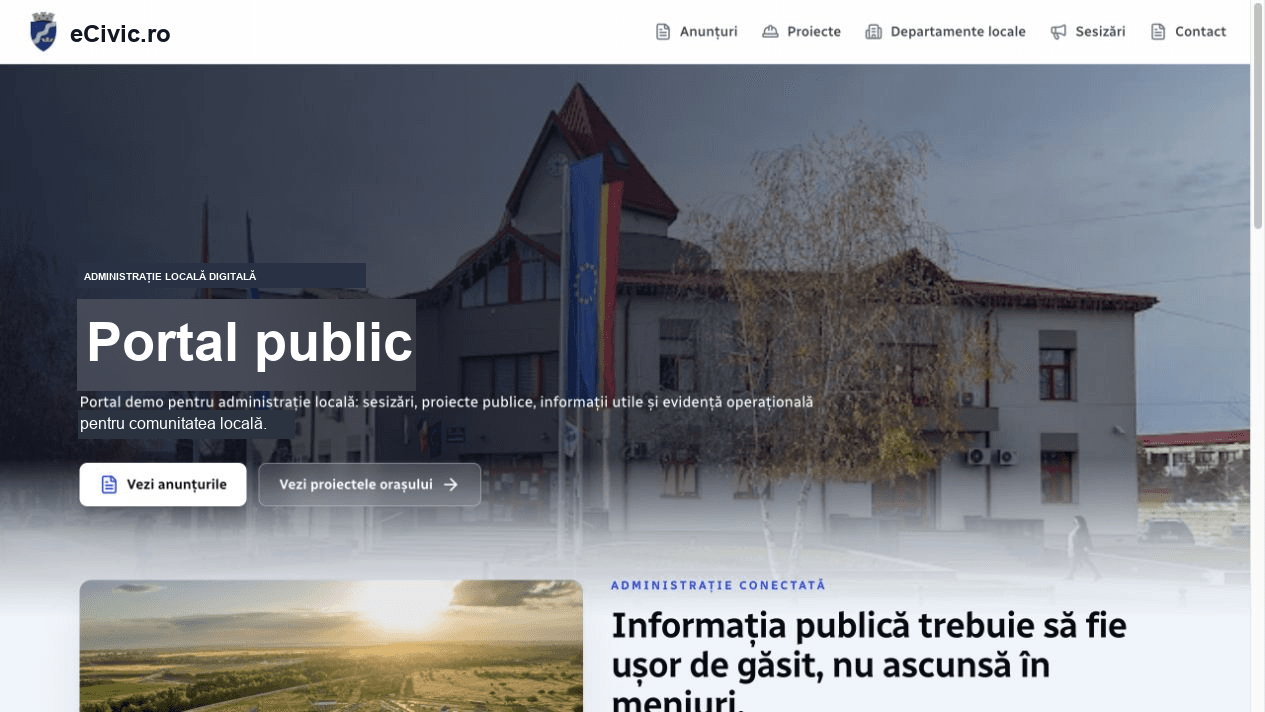 Pagina principală a portalului public eCivic